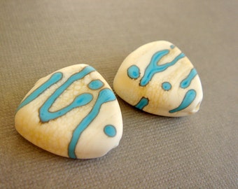 SRA Lampwork Beads, Earring Pair, Glass Beads, White Turquoise, Destash Lampwork Beads - 2 beads