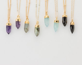 Crystal Point Necklace, Gemstone Spike, Simple & Delicate, 14k Gold fill / Gemstone Pendant Necklace, Layered and Long LN718