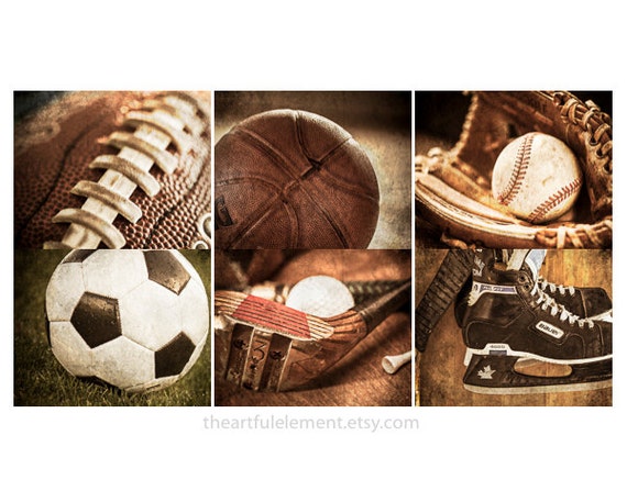 Sports wall art, Boys room decor, Man cave wall art, Vintage sports, Teen sports wall art, Home decor // Set of 6 sports decor prints