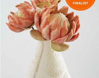 Ceramic King Protea flower and textured Vase