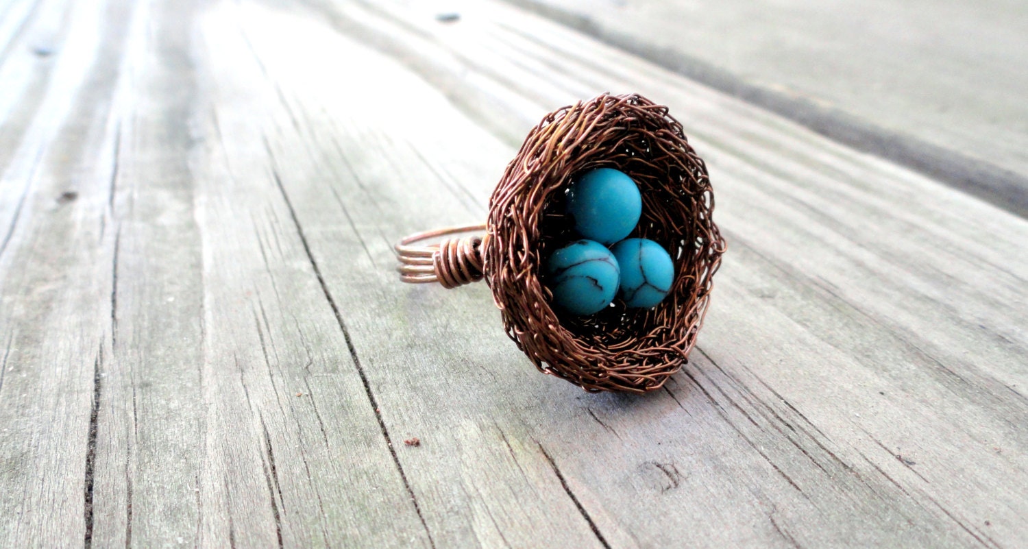 Ring birds nest ring nest ring wire wrapped ring beaded