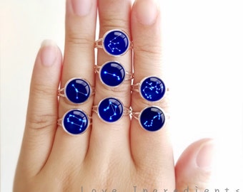 Zodiac Ring, Horoscope ring, Constellation ring, Zodiac Jewelry, Horoscope jewelry Resin Jewelry Resin ring Space ring bridesmaid Jewelry RH