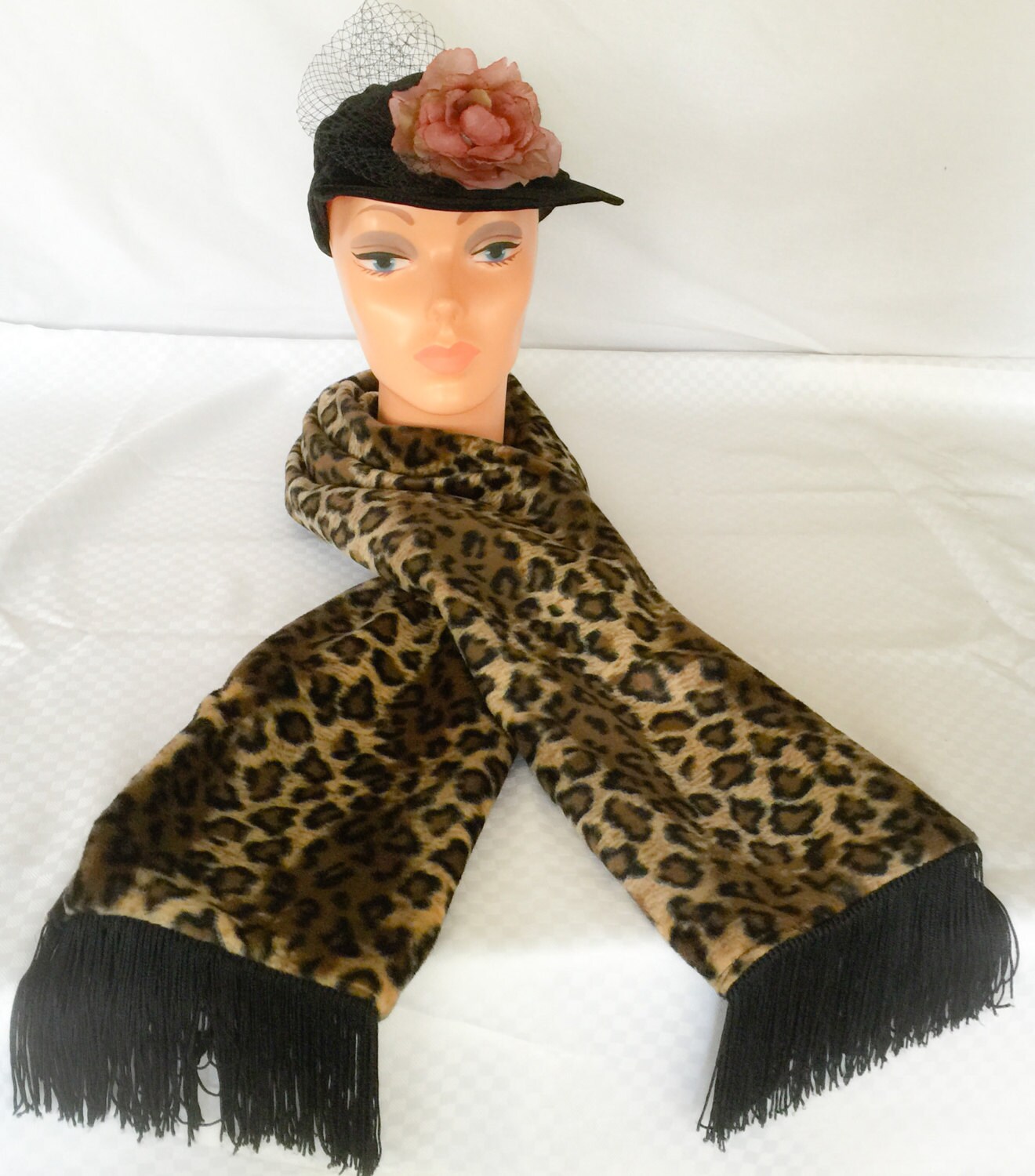 Leopard Print SHAWL Womens Warm TwoSided Faux Fur FRINGE TRUE