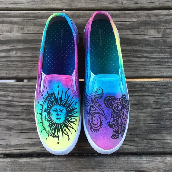 Custom Hand-painted Tie-dye Tapestry Inspired Canvas Shoes