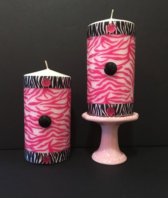 Pink Zebra Pillar Candles/ Zebra Print Room Decor/ Pink Zebra