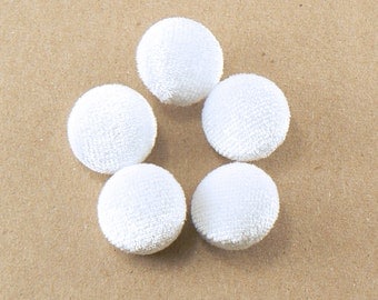 5 - 5/8" White Velvet Fabric Buttons - Fabric Covered Shank Buttons - Handmade Fabric Buttons - 15 mm Sewing Buttons #FBV-10-05