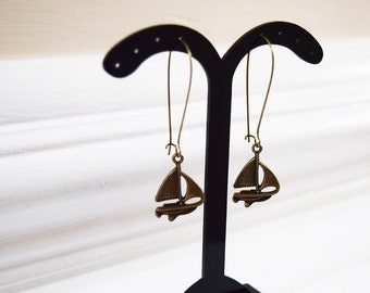 Antique Bronze Sailing Boat Design Drop Earrings