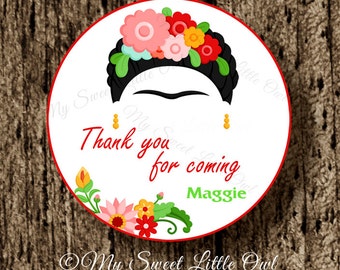 Frida thank you label - Frida Kahlo sticker - wedding thank tag - Frida thank you tag - frida cupcake topper - frida birthday