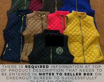 Monogram Vest For Women - Multiple Colors - Monogram Vest - Quilted Vest