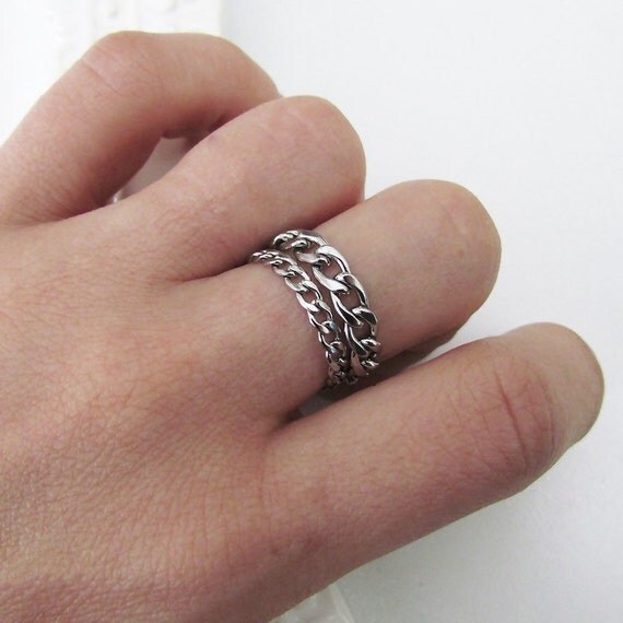 Stacking Chain Rings / Stainless Steel / Curb Chain / Silver