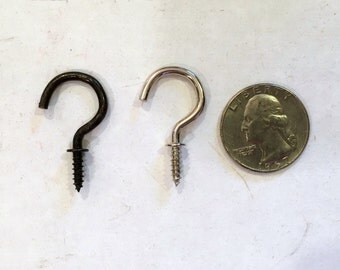 Cup hooks, 7/8 inch cup hooks, set of 10/20/25, key hooks, screw hooks, jewelry hooks, bronze hooks, silver hooks, nickel cup hooks