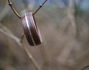 Wood ring - Bent Wood Ring - Black Walnut Wood Ring - Sterling Silver Wood Ring - Custom Wood Ring - Fifth Anniversary Gift - Wooden Ring