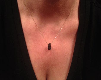 Black Tourmaline Necklace / Edgy, Minimalist, Simple, Delicate, Layering, Gemstone, Earthy, Organic, Minimal, Tiny