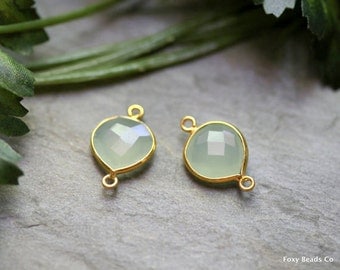 Natural Green Calcedony Bezel Connector Heart Shape 19mm, 24K Gold Plated Brass - INGS-11
