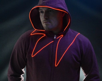Light up hoodie Led Hoodie with EL wire By NEO LUX -Vigilante- (led hoodie, light up clothing, edm jacket , edm hoodie, Burning Man hoodie )