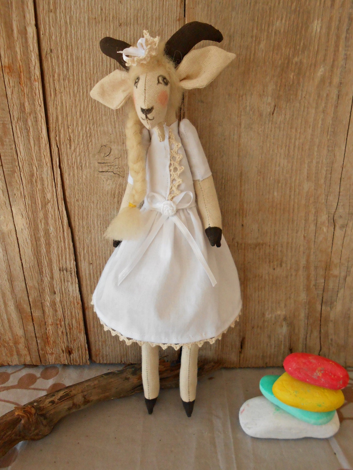 Goat doll Goat Stuffed Animal Organic goat doll White