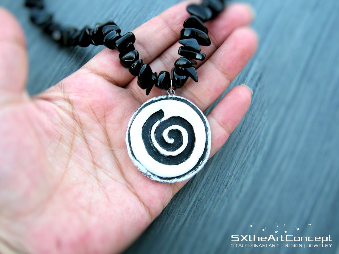 Shipping Included Spiral pendant hand sculpted clay