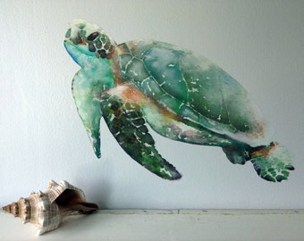 Sea Turtle Wall Decal, Watercolor Fabric Wall Sticker (Not Vinyl), Ocean Decal, Tropical Nursery, Sea Animal