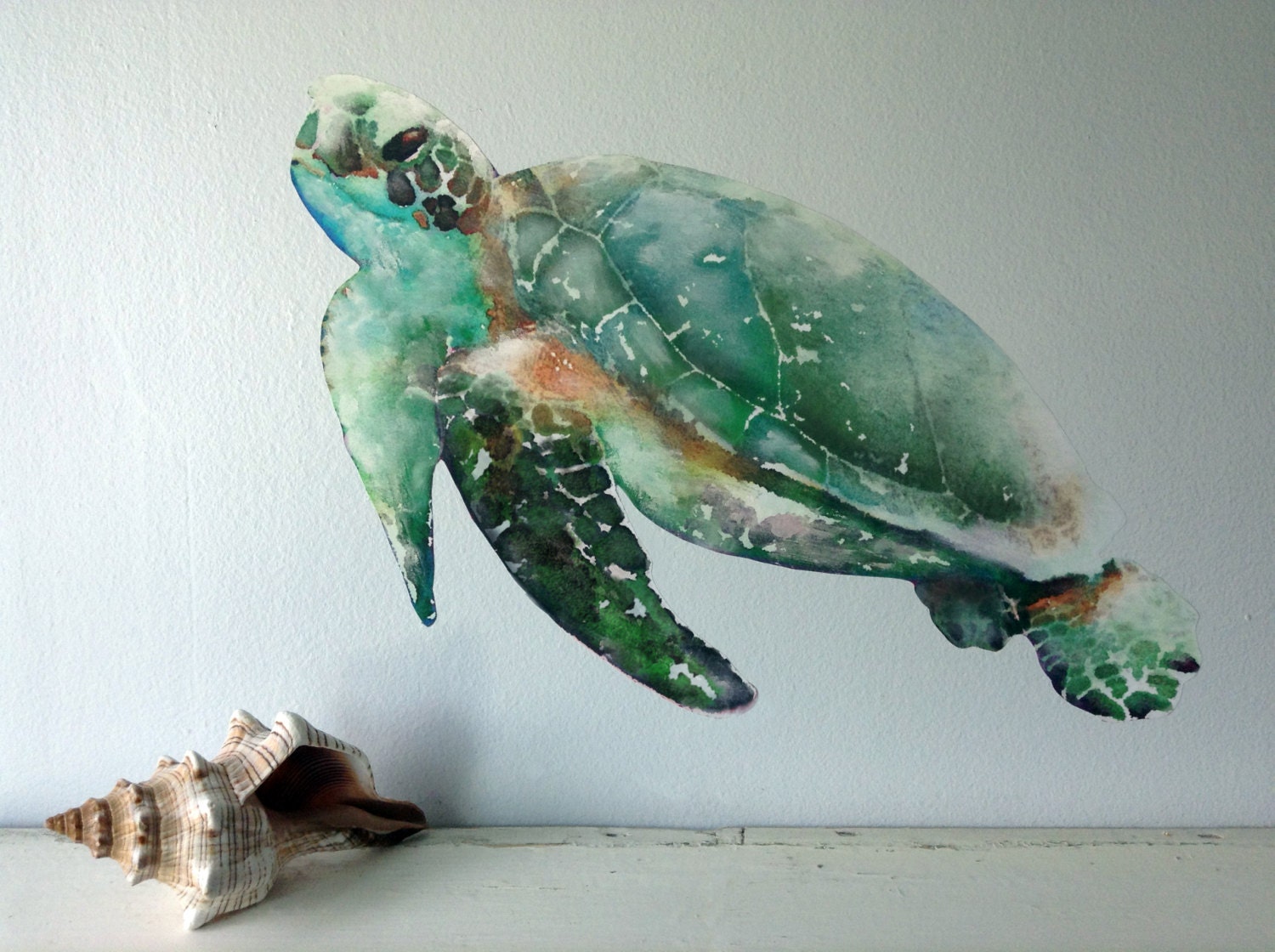 Sea Turtle Wall Decal Watercolor Fabric Wall Sticker Not