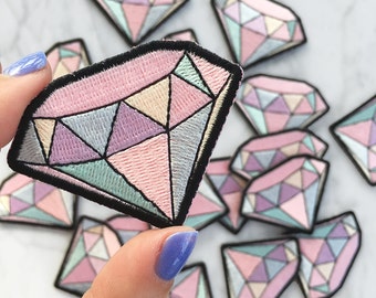 Diamond Patch - Iron-On - Embroidered Applique - Pastel - Gemstone