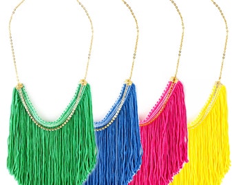 Colorful Fringe Necklace, Statement Necklace, Elegant Necklace, Boho Chic Necklace
