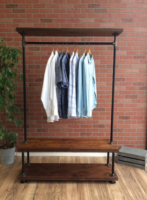 Industrial Pipe Clothing Rack with Cedar Wood Shelving by