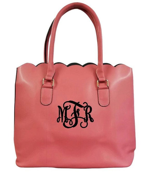 Faux Leather Monogram Tote Scalloped by SewDarlingMonograms