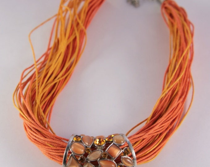 Orange Bib Necklace Short Multi Strand Bright Summer Ring Choker Gift For Her Orange Smiley Face Colorful Adornment Earth Powers Witch Stone