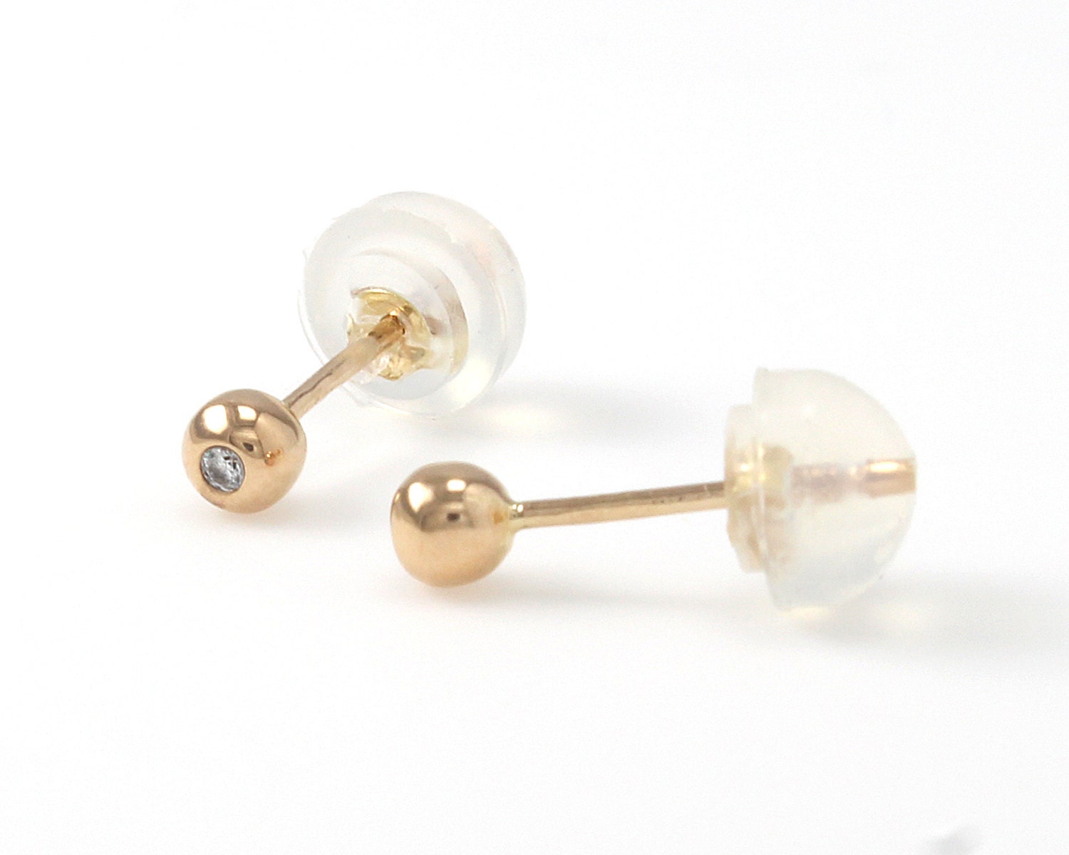 14K Gold Ball Earrings 3mm 14K Solid Gold Ball by goldengesture