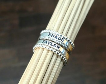 Mother's Stackable Name Rings Stacking Name Rings Kids Name Rings Gift for her Personalized Ring Name Ring Stack Mothers Ring Set