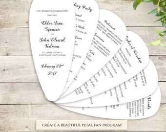 Fan Wedding Program Petal Fan program printable instant download template. Be Mine. Edit, print, trim and tie together | DIY template