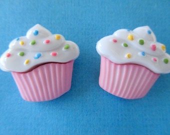 Pink cupcake earrings-Girls cup cake earrings-Childrens Cupcake studs-Kids clip on earrings-Sprinkles-food jewelry-little girls-party favors