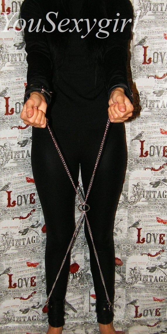 Leather hand and leg cuffs with chains FREE SHIPPING