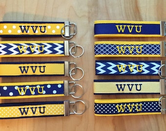 WVU Key Fob - WVU Keychain - WVU Wristlet - West Virginia University - Mountaineers - Morgantown - West Virginia - Navy and Gold- Graduation