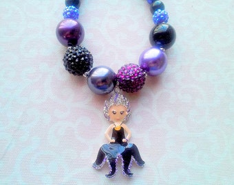 CLEARANCE! Ursula Necklace, Disney Villains Necklace, Chunky Bubblegum Bead Necklace, Pendant, The Little Mermaid, Photo Prop, Descendants
