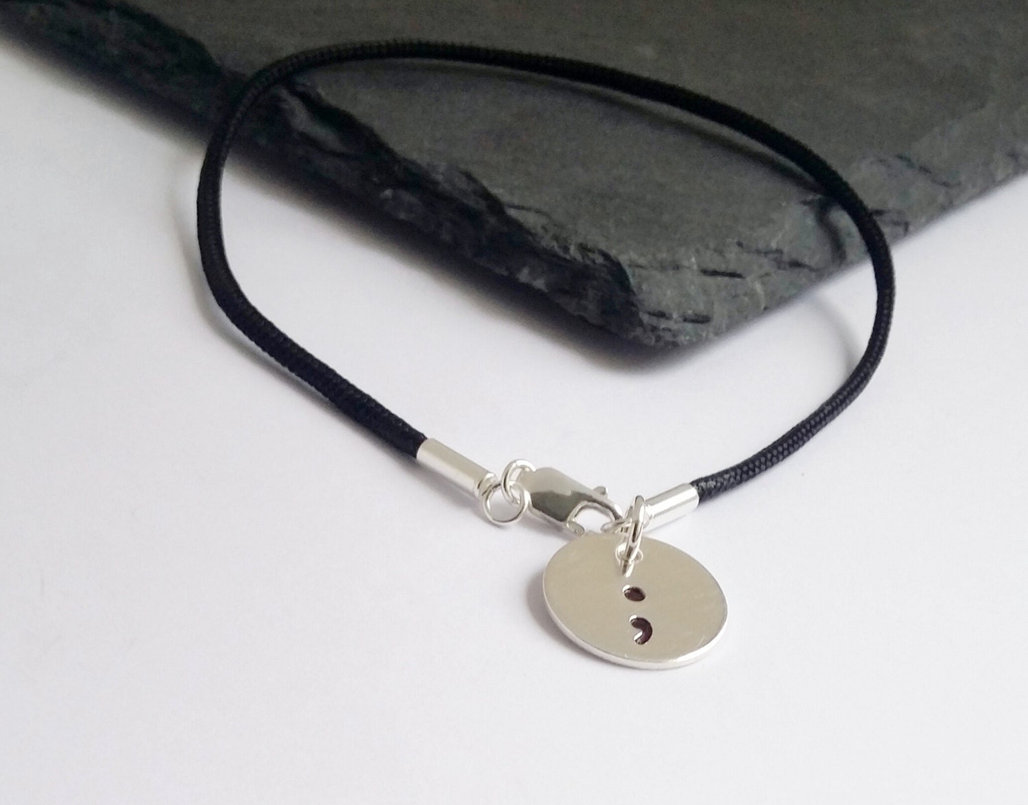 Semicolon Bracelet Sterling Silver Semi Colon by EloiseBJewellery