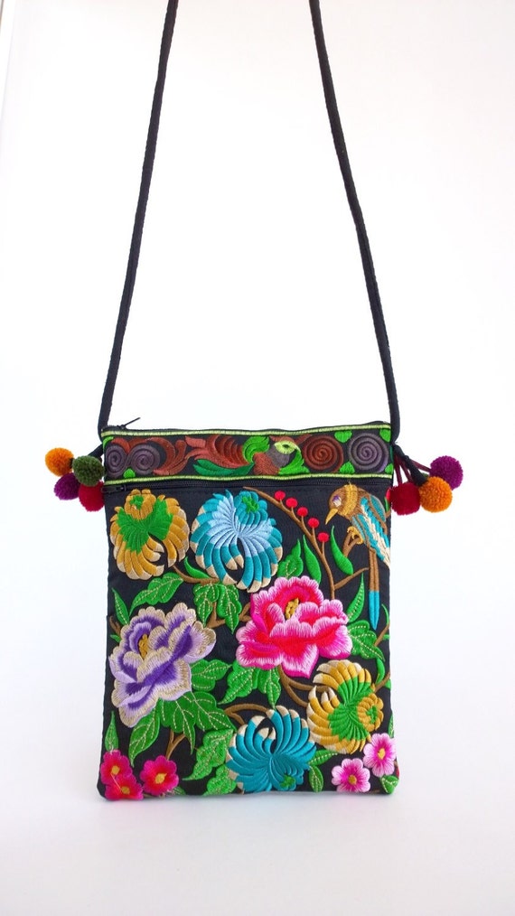 Black Embroidery Bag Boho Crossbody Bag Hmong Crossbody