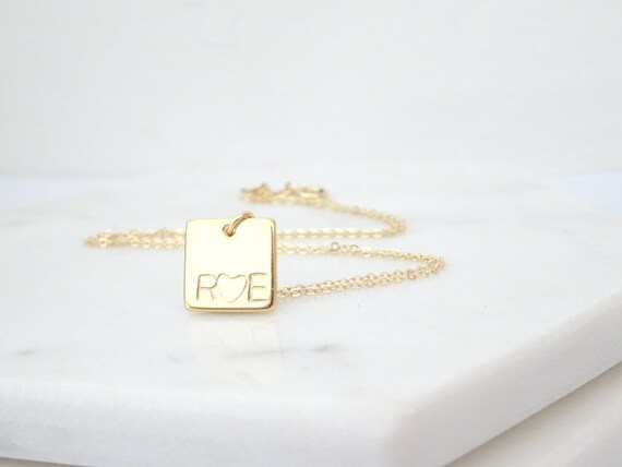 Personalized Square Necklace Initial Necklace Date necklace