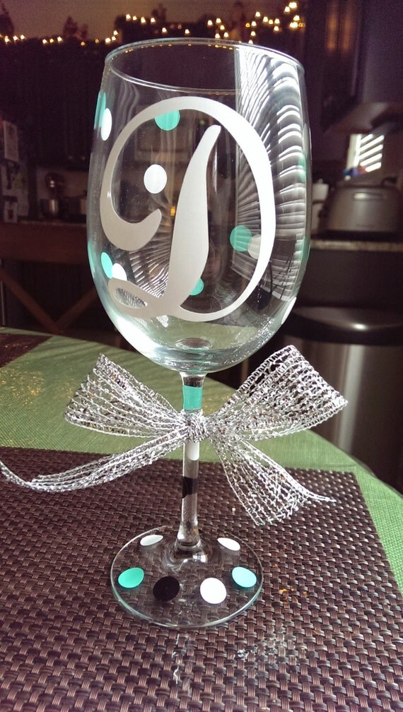Polka Dot Initial Wine Glass