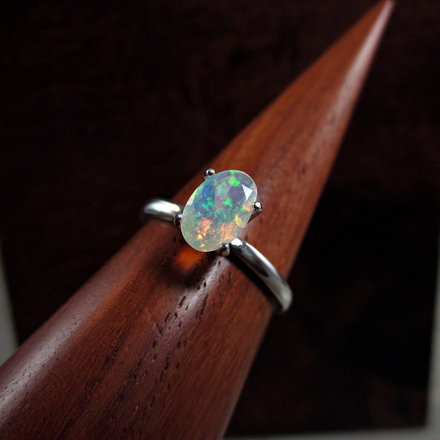 Fire Opal Ring Rainbow Opal Ring Fire Opal Engagement Ring