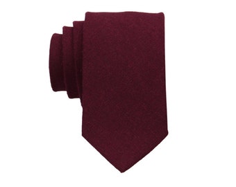 Maroon Linen Ties. Mens Tie. Solid Maroon Skinny Tie.Wedding Necktie.Standard or Extra Long