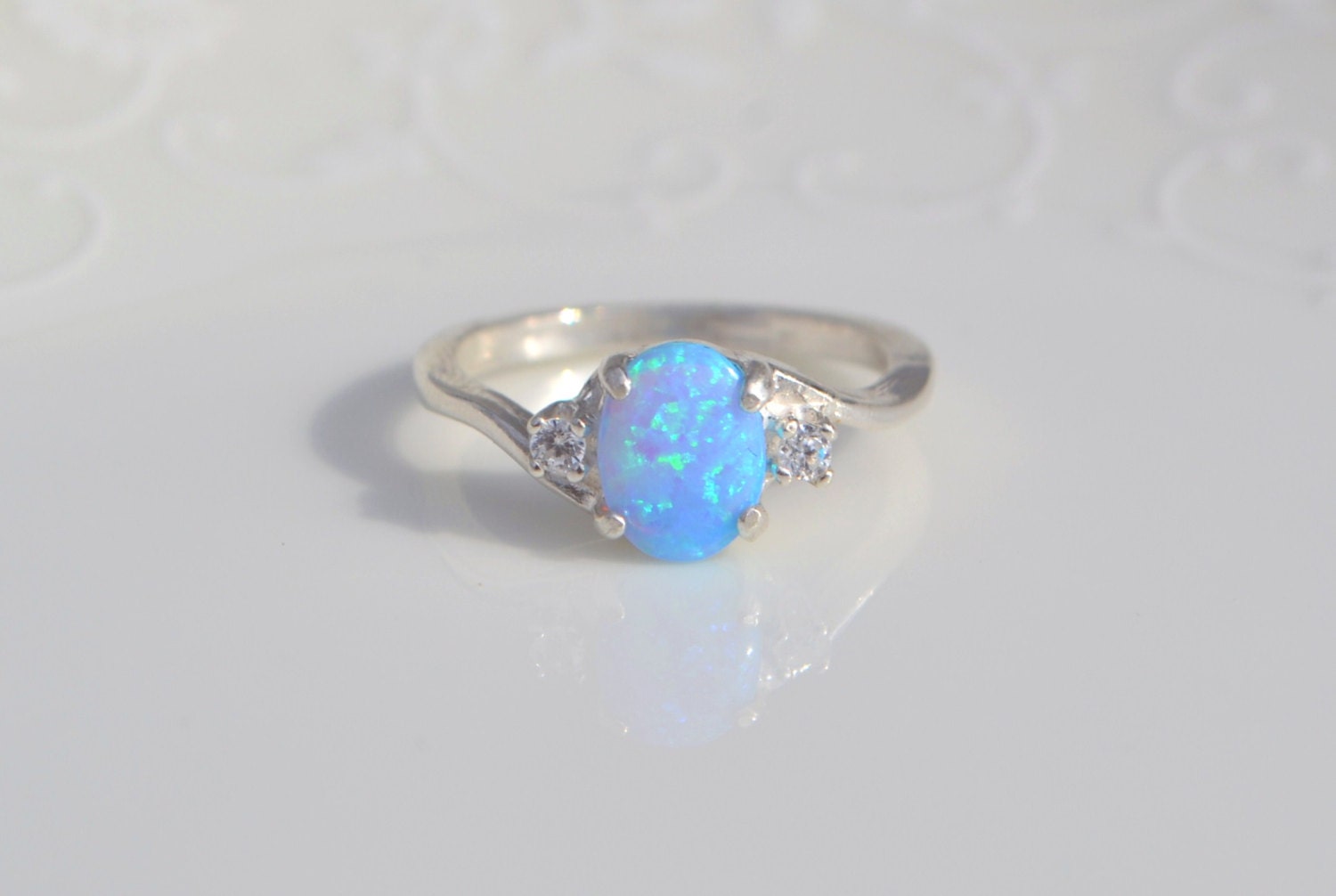 Silver Lab Opal Ring Blue Opal Ring Light Blue by NaturallyByGrace