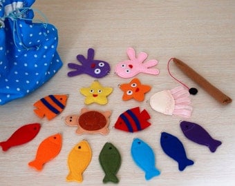 Magnetic Fishing Game, Felt Sea Animals with Fishing Pole, Educational Sensory Toy for Toddler and Baby, Gift for Kids