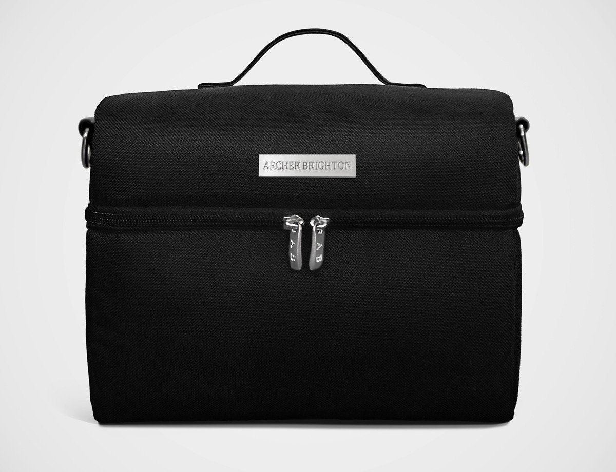 Insulate Black Lunch Bag Adult Leather Lunch Box for Men With