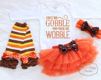 Baby Girl Thanksgiving Outfit, Baby Thanksgiving Bodysuit, Leg warmers and bow, First Thanksgiving Outfit, Gobble Gobble Onesie, HT2