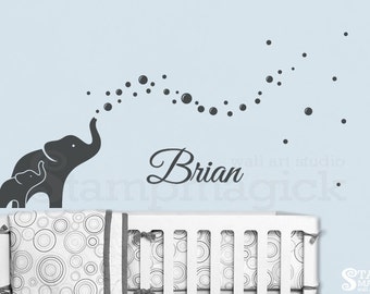 Elephants Wall Decal for Baby Boy Nursery with Blowing Bubbles - vinyl wall decor art children's room - K364G