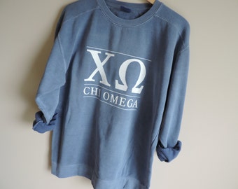 New Chi Omega Comfort Colors Stripe Crewneck Sweatshirt // Size Small-2XL