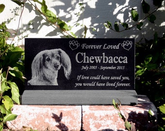 Pet Memorial Stone Plaque Granite Head Stone w/ Optional Base Heavy Composite Stand Dog/Cat Customized with YOUR Pets Photo Outdoor/Indoor