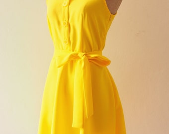 DOWNTOWN Lemon Yellow Dress Club Dress Yellow Shirt Dress La La Land Yellow Bridesmaid Dress Casual Dress Inspired Vintage Style Party Dress