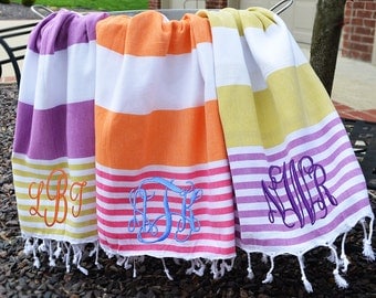 Monogram Turkish Towel, Peshtemal, Pestmal, Pestemal, Cotton Beach Towel, Monogram Beach Towel, Turkish Beach Towel, Fouta, Turkish Towels